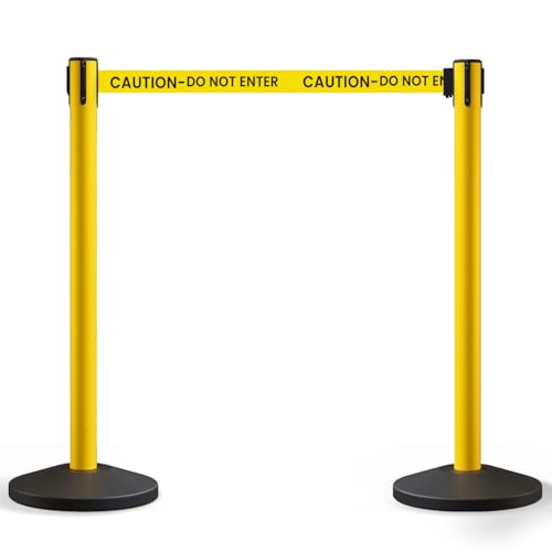 Crowd Control Warehouse 2 Stanchion Retractable Belt Barriers, 11 Foot - color: Caution do Not Enter Belt With Yellow Post