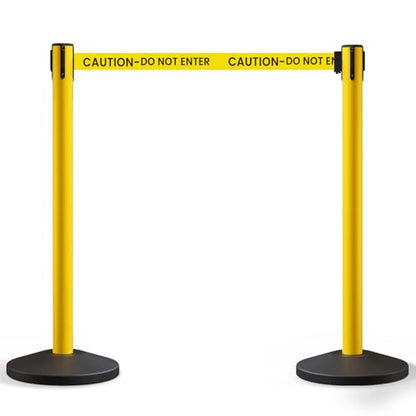 Crowd Control Warehouse 2 Stanchion Retractable Belt Barriers, 11 Foot - color: Caution do Not Enter Belt With Yellow Post