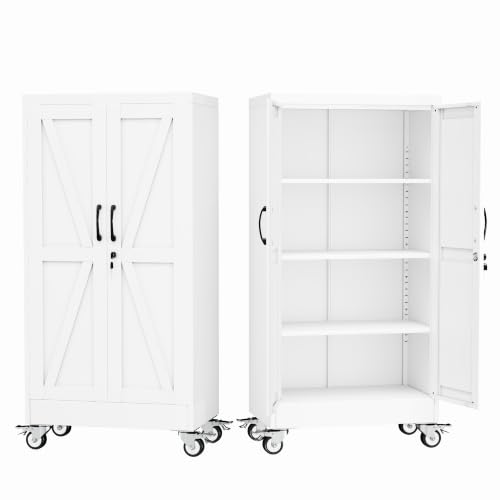 GAIOUS 47.2" Tall Metal Storage Cabinet with Lock and Wheels,Office Cabinet - color: White, size: 11.8"D x 23.6"W x 47.2"H