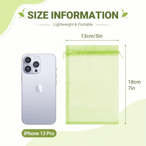 FUNFERY 100PCS Apple Green Sheer Organza Bags 5x7 in, Goodie Bags Bulk - color: Apple Green