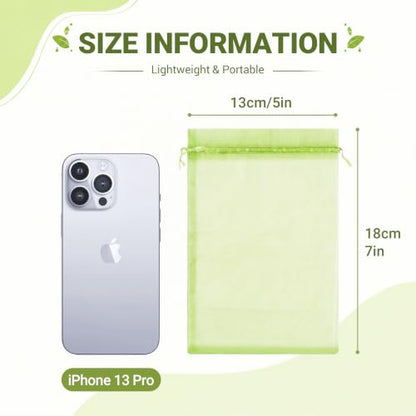 FUNFERY 100PCS Apple Green Sheer Organza Bags 5x7 in, Goodie Bags Bulk - color: Apple Green