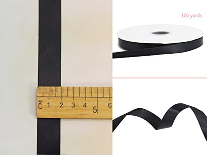 3/4" Black Double Face Satin Ribbon 100yd for Gifts - color: Black, size: 7/8 inch