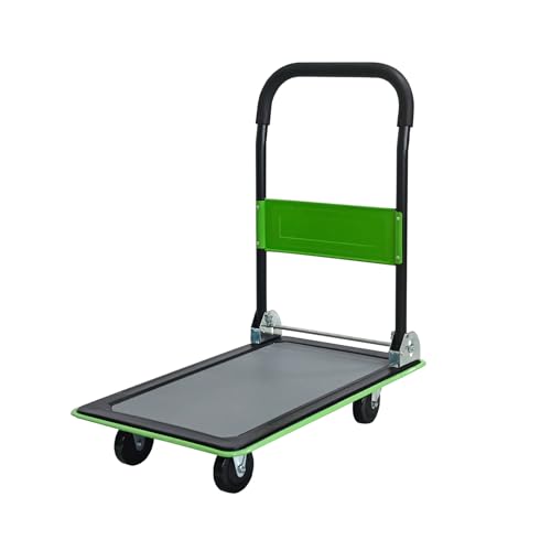 Green Folding Platform Hand Truck 330 lbs Capacity, Heavy Duty Flatbed Cart with 360° Swivel Silent Wheels, Non-Slip Alloy Steel Dolly for Warehouse, Delivery, and Storage – Foldable Design - color: Green, size: 28.4x18.5x32.7inches