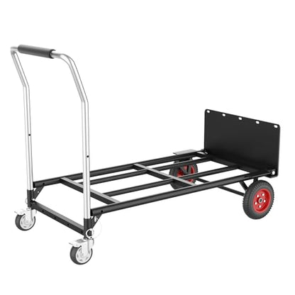 Hand Truck Dolly Heavy Duty, 2 in 1 Convertible Hand Truck and Dolly with 10" Flat-Free Wheels & Brakes, 600LBS Capacity, Includes Elastic Straps for Moving, Warehouse, Garden, Office Use, Black