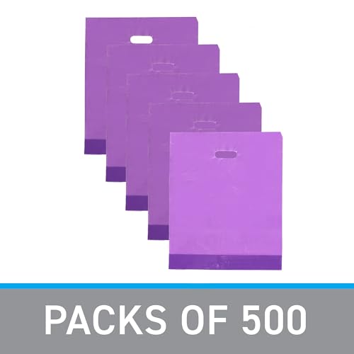 SSWBasics Plastic Merchandise Bags with Handles - Lightweight Purple Plastic Retail Bags - 15" W x 18" H - Pack of 500 - Sleek and Stylish Merchandise Bags for Boutique, Thrift, Gifts, Jewelry