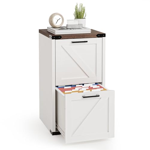 VINGLI 2 Drawer Farmhouse Metal File Cabinet, Home Office Filing Organizer for Letter File Folder Storage, Printer Stand with Drawers, Archivador, Vertical Filing Cabinet for Study, Business (White) - color: White & Brown, size: 2 Drawer