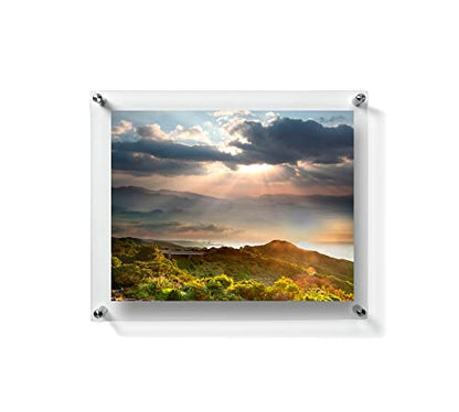 Marketing Holders Wall Poster Holder Floating Clear Acrylic Graphic Image Display Holds 11 x 14 with Silver Standoffs Overall Dimensions: 15" x 18" x 1.5" Large Certificate Display - size: 11 x 14 inches
