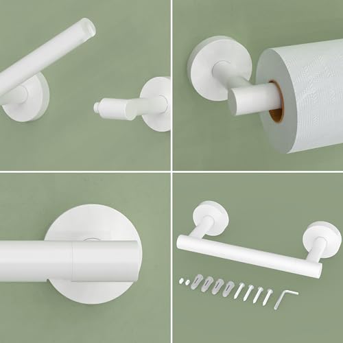 RARXTR White Toilet Paper Holder SUS304 Stainless Steel Double Post Pivoting Toilet Paper Roll Holder Wall Mounted Toilet Tissue Holder for Commercial Bathroom RV Brushed Brass Finish - color: White