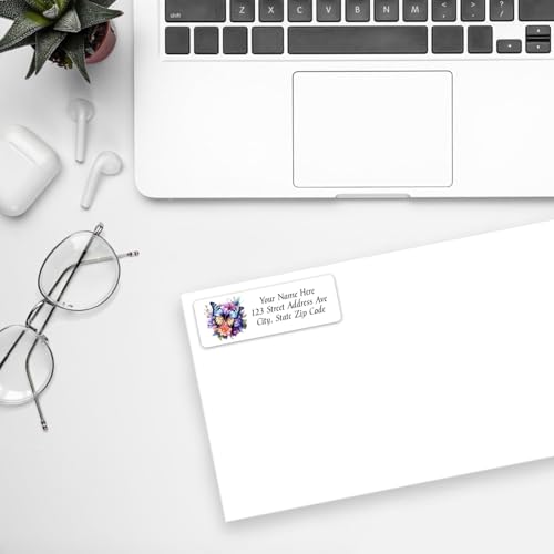 Return Address Labels Personalized Floral Butterfly Mailing Labels for Envelopes, Self-Adhesive Flat Sheet Rectangle Personalized Name Stickers Made in The USA (Set of 60)