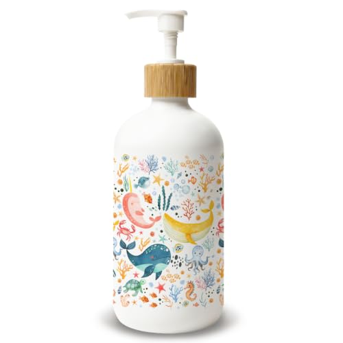 Beach Ocean Animal Glass Soap Dispenser with Pump - color: Ocean Animal