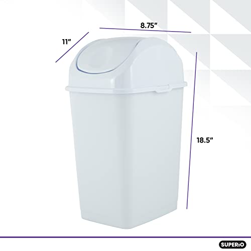 Superio Medium Trash Can with Lid 4.5 Gallon Plastic Swing Top Garbage Can Slim Waste Bin for Under Sink/Cabinet, Laundry Room, Kitchen, Office, Bedroom, Bathroom, College Dorm, 18 Qt, White, 2 - size: 4.5 Gallon, style: 2 Pack