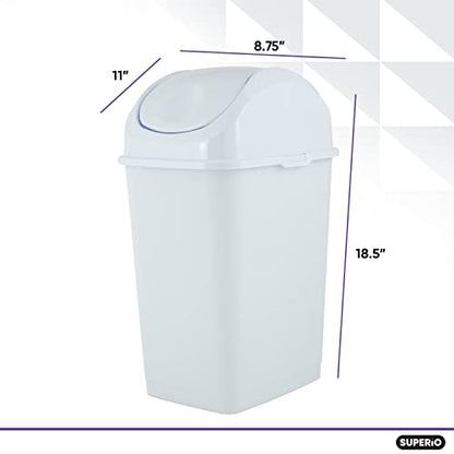 Superio Medium Trash Can with Lid 4.5 Gallon Plastic Swing Top Garbage Can Slim Waste Bin for Under Sink/Cabinet, Laundry Room, Kitchen, Office, Bedroom, Bathroom, College Dorm, 18 Qt, White, 2 - size: 4.5 Gallon, style: 2 Pack