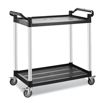 Large Utility Rolling Cart with Wheels,Plastic Utility Cart with 2 Lockable Wheels, Heavy Duty Restaurant Cart,Food Service Cart for Kitchen/Groceies/Warehouse.(2 Tier,34×17×37in / 340lbs) - size: 2 Tier - 34×17×37inches / 340lbs