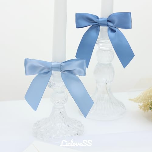 Pre-Tied Dusty Blue Satin Ribbon Bows for Crafts 3.5", 50 Pack - color: Dusty Blue