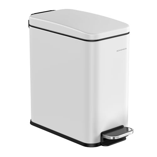 SONGMICS Bathroom Trash Can, 1.3 Gallon Stainless Steel Trash Bin with Lid - color: White, style: 1.3 Gal.