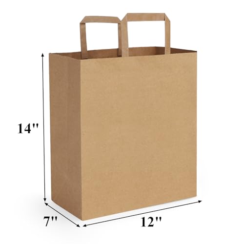 BagDream Kraft Paper Bags with Handles 12x7x14 Inch Large Brown 100Pcs Bulk