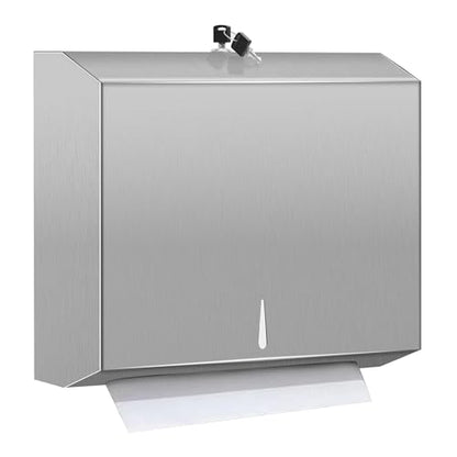 Comercial Paper Towel Dispenser Wall Mount, Stainless Steel Hand Towel Dispenser with Lock, Trifold/C Fold Paper Towel Holder for Bathroom Kitchen Office Public Places, Large Capacity Tissue Holder - color: Brushed Silver