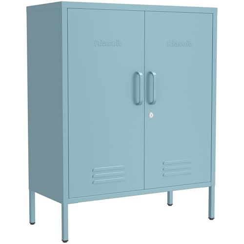 Multipurpose Accent Cabinet Locker, Metal Storage Cabinet with 2 Adjustable Shelves, Heavy Duty & Lockable Organizer Made of Thickened Steel, Easy Assembly for Home, Entryway, Blue - color: Ocean, style: Cabinet-33"H-RE
