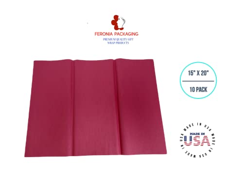 Cranberry Tissue Paper Squares, Bulk 10 Sheets, Premium Gift Wrap and Art Supplies for Birthdays, Holidays, or Presents by Feronia packaging, Large 15 Inch x 20 Inch Made in USA - color: Cranberry
