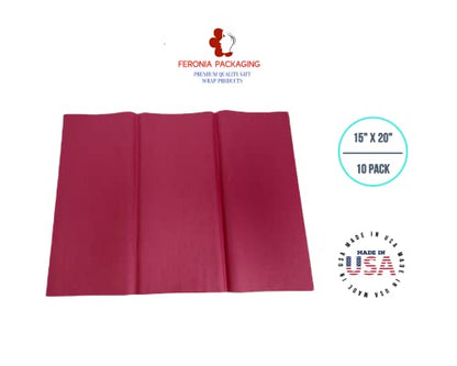 Cranberry Tissue Paper Squares, Bulk 10 Sheets, Premium Gift Wrap and Art Supplies for Birthdays, Holidays, or Presents by Feronia packaging, Large 15 Inch x 20 Inch Made in USA - color: Cranberry