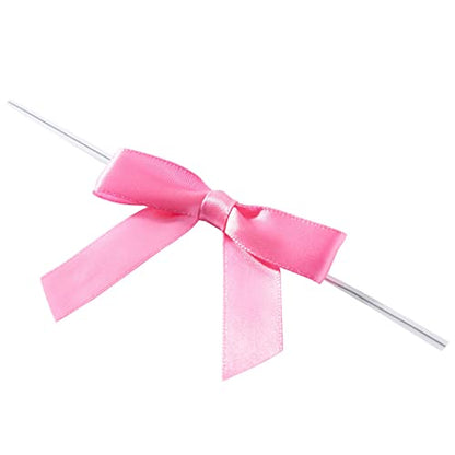 Juvale Pink Twist Tie Gift Bows - Pre-Tied Mini Bows for Crafts & Ribbon Twist Ties for Treat Bags - 100 Count, 3 x 2.5 in, Satin - color: Pink