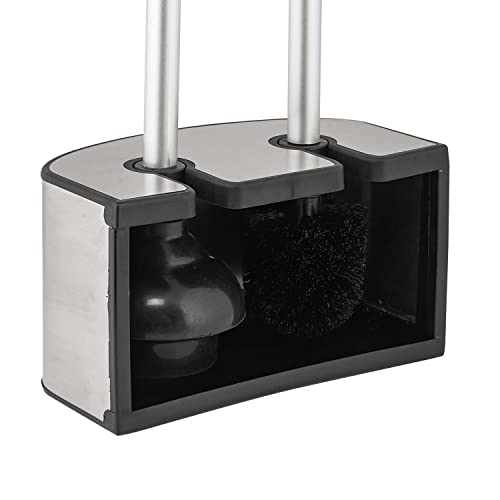 Bath Bliss 2-in-1 Toilet Brush and Plunger Set in Stainless Steel - size: 8.66" x 5.12" x 18.9"