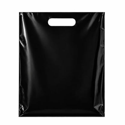 200 Pack Black Plastic Merchandise Bags with Die-Cut Handles, 12" x 15"
