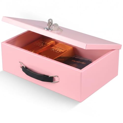 xydled Fireproof Document Box with Key Lock, Fire Safe Box, Pink - color: Pink, size: Large