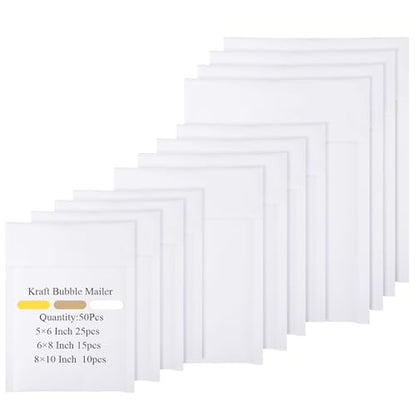 50 Pcs Kraft Bubble Mailers 3 Size Padded Envelopes, White - color: White