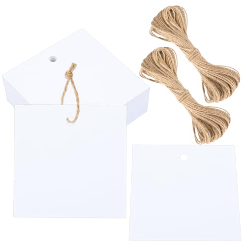 G2PLUS 100PCS White Gift Tags with String, Square Paper Tag, 2.5x2.5 inches - size: 2.5 x 2.5 inches, style: White Square