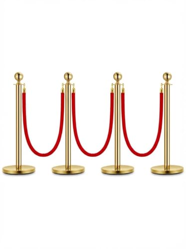 Red Carpet Ropes and Poles 4 Gold Stanchion Posts + 3 Red Velvet Ropes - size: 4 Post I 3 Rope