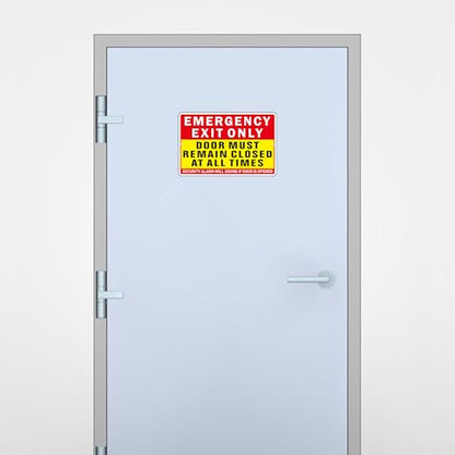 Emergency Exit Only Sign, (2 Pack) Self Adhesive Emergency Exit Sign Sticker for Door, Rust Free and Reflective Aluminum Metal Signs for Wall (9 x 6 inches, Red/Yellow) - color: Red /Yellow
