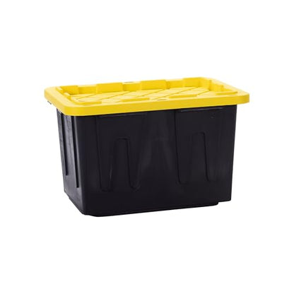 Plastic 23-Gallon Storage Tote with Lockable Lid, Stackable Tough Regular-Duty Bin for Garage, Tools, and Home Organization (4-Pack) - Black and Yellow - size: 23-Gallon (4-Pack)