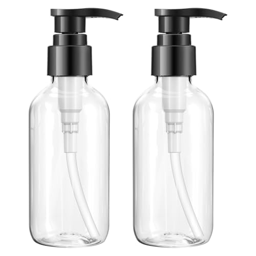 Teyssor Empty Pump Bottle Dispenser Clear 2 Pack 150ml/5oz Plastic Liquid Soap Dispensers, BPA-Free Refillable Container for Essential Oil Shampoo Lotion - color: 150ml, Clear-2 Pack