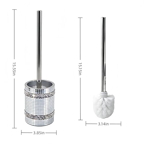 Silver Mosaic Toilet Brush Easy to Clean Household with Holder Set - size: Toilet Brushes Holders