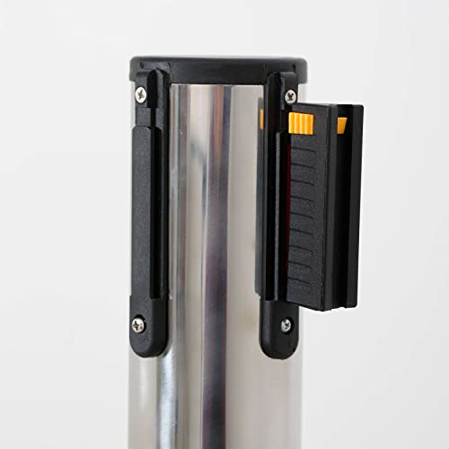 M&T Displays Crowd Control Stanchion Barriers Queue Post 37-inch High Safety Barrier Stands Line Dividers Retractable Belt 9.85'/118" Heavy Base Floor Standing (2-Pack) (Chrome-Red) - color: Chrome-Red
