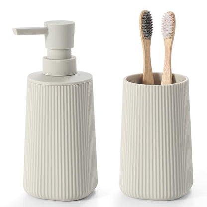 YAUKPH Bathroom Soap Dispenser and Toothbrush Holder Striped Beige - color: Striped Beige