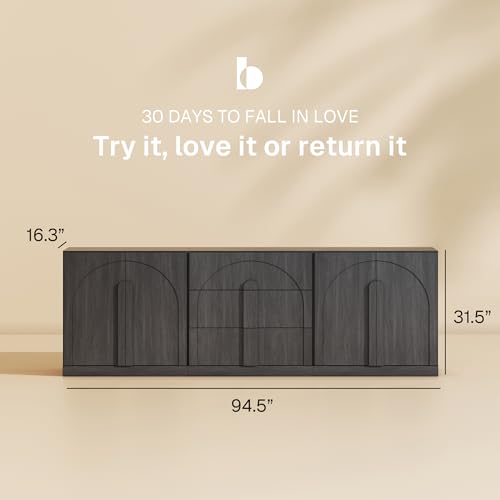 BELLEZE Bijou 3-Piece Modular Sideboard Buffet Cabinet - Ebony - color: Bijou Ebony Bbc