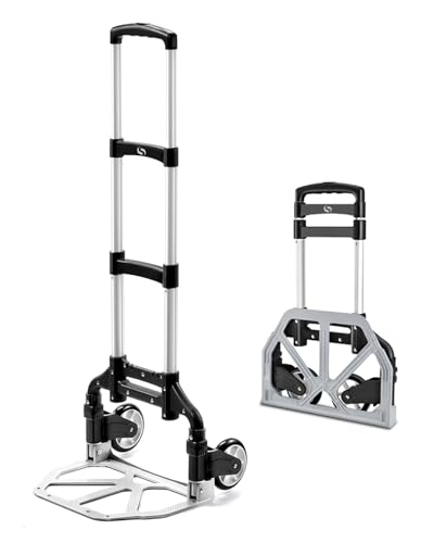 Folding Hand Truck, Dolly Cart with Wheels Foldable, Luggage Cart - color: Sliver