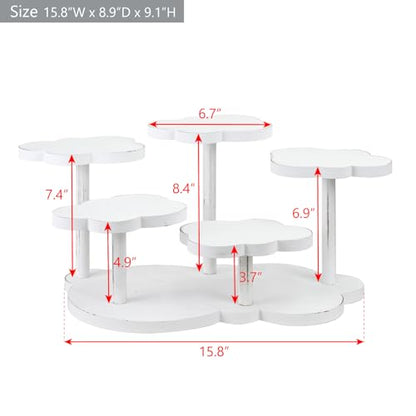 MOOCA Cloud-Shaped Wooden Display Riser, 5-Tier Jewelry Showcase Stand - color: Antique White, 5 Tier