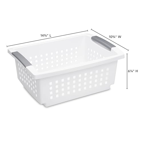 Sterilite Medium Stacking Basket Plastic Storage Organizer, White, 8-Pack - size: 8 Pack, style: Medium