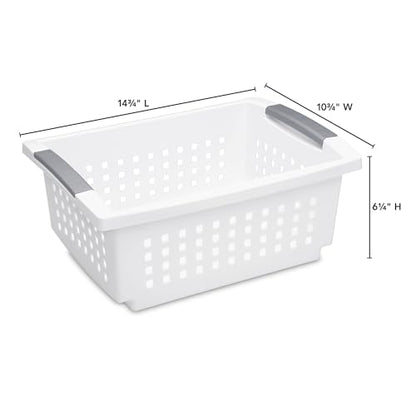 Sterilite Medium Stacking Basket Plastic Storage Organizer, White, 12-Pack - size: 12 Pack, style: Medium