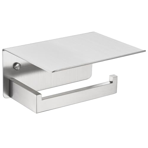 APLusee Toilet Roll Holder with Shelf, Brushed Nickel, 304 Stainless Steel - color: Brushed Nickel, size: Single Rod