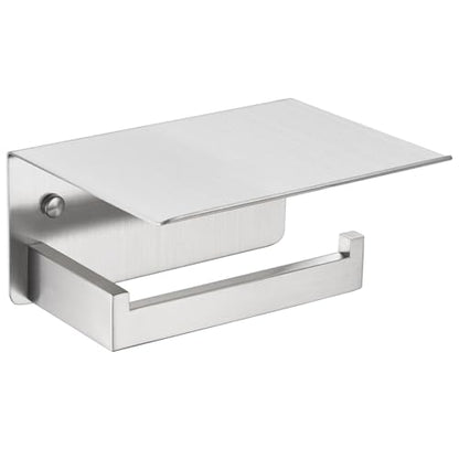 APLusee Toilet Roll Holder with Shelf, Brushed Nickel, 304 Stainless Steel - color: Brushed Nickel, size: Single Rod