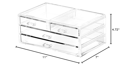 Cq acrylic Bathroom Organizer with 4 Drawers,Stackable Containers for Organizing with Drawers for Vanity Counter and Desk,Plastic Clear Storage Drawers for Cabinet Makeup,Craft,Beauty Supplies,1Pcs - size: 2 Small Drawers, 2 Long Drawers