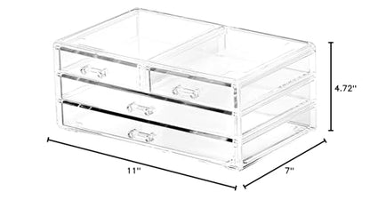 Cq acrylic Bathroom Organizer with 4 Drawers,Stackable Containers for Organizing with Drawers for Vanity Counter and Desk,Plastic Clear Storage Drawers for Cabinet Makeup,Craft,Beauty Supplies,1Pcs - size: 2 Small Drawers, 2 Long Drawers