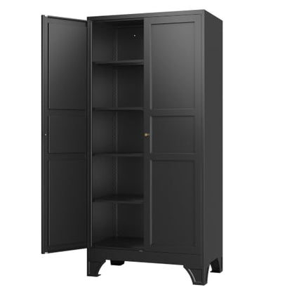 Letaya Metal Garage Storage Cabinets,76"Tall Large Tool Steel Lockers,Black - color: Black, size: 18”D x 36”W x 76”H
