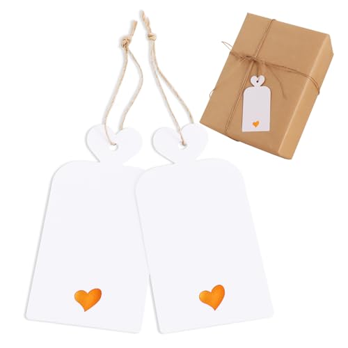 BEISHIDA 100pcs Blank Gift Tags, 4 x 2in Rose Gold Heart Paper Tags with String, Gift Wrapping Labels for Mother's Day, Valentine's Day, Birthday, Baby Shower Favors, DIY Craft - color: Rosegold