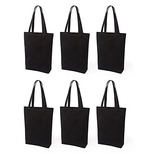 Lily queen Natural Canvas Tote Bags DIY Reusable Shopping Grocery Bag (Black - 6 Pack) - color: Black - 6 Pack
