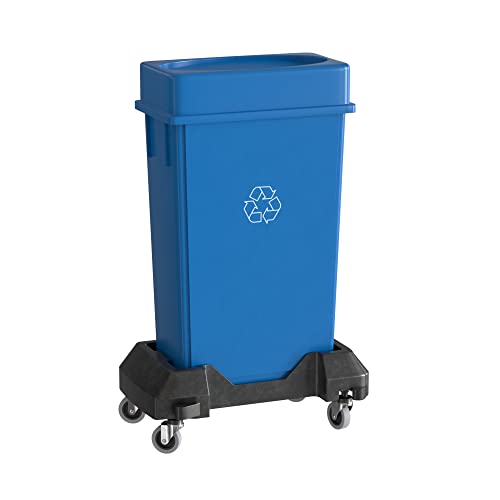 23 Gallon Blue Recycle Slim Jim Trash Can with Drop Shot Lid and Dolly - color: Blue Recycle, size: With Wheels, style: Drop Shot Lid